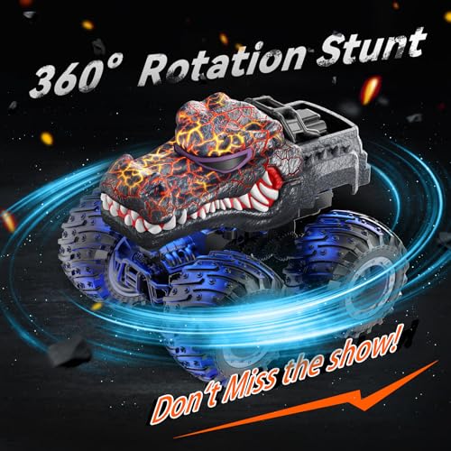 AUUGUU Remote Control Car, 2.4GHz Monster Trucks Toys with Light Spray, Birthday Gift for Kids 3 4 5 6 7 8, All Terrain RC Cars, Toddler Toys for Boys Girls 3+ Year Old (Crocodile) - style: Crocodile