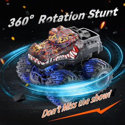 AUUGUU Remote Control Car, 2.4GHz Monster Trucks Toys with Light Spray, Birthday Gift for Kids 3 4 5 6 7 8, All Terrain RC Cars, Toddler Toys for Boys Girls 3+ Year Old (Crocodile) - style: Crocodile