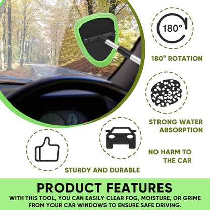 Car Window Cleaner, Car Cleanser Brush, Car Accessories Car Cleaning Supplies Tools, Car Cleaning Kit with Extendable Handle, Microfiber Cloth, Spray Bottle, Fits All Cars (Green) - color: Green