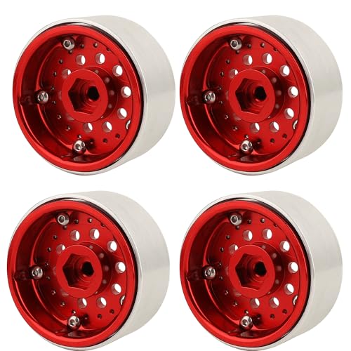 1/10 RC Crawler 4Pcs 1.9 Inch Beadlock Wheel Hub Rim Rims Aluminum Alloy for TRX4 TRX6 Axial SCX10 III AXI03007 GRT EX86190 RedCat,Five Hole nut (red) - color: Red
