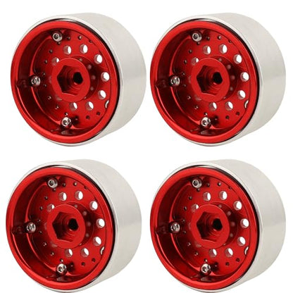 1/10 RC Crawler 4Pcs 1.9 Inch Beadlock Wheel Hub Rim Rims Aluminum Alloy for TRX4 TRX6 Axial SCX10 III AXI03007 GRT EX86190 RedCat,Five Hole nut (red) - color: Red