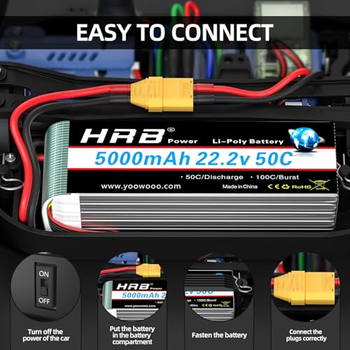 HRB 6S 5000mAh 22.2V 50C Lipo Battery XT90 Plug RC Lipo Battery Compatible with RC Quadcopter Helicopter Airplane Car Boat Truck