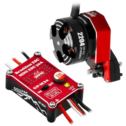 GOUPRC 2204 2400KV Brushless Outrunner Motor with Transmission & 30A Brushless Mini Esc for SCX24 Axial 1/24 Remote Control Car Truck Crawler Black & Red - color: Black Red
