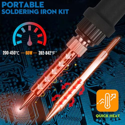 LDK 60W Soldering Iron Kit, 110V Soldering Iron with 5 Solder Tips, Solder Wire, Adjustable Temperature Solder Welding Tools, Fast Heating, Electronic Repair, Permanent Jewelry Starter Kit - color: Blue