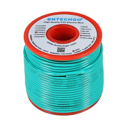BNTECHGO 22 Gauge PVC 1007 Solid Electric Wire Green 100 ft 22 AWG 1007 Hook Up Tinned Copper Wire - color: Green, size: 22 Gauge 100ft