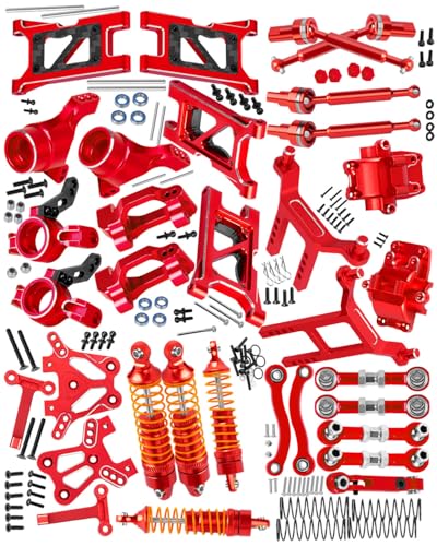RC Aluminum Metal Shocks&Drive Shaft Axles&Suspension Arms&Steering Block&Camber Links Toe Links&Gearbox&Body Posts Mount&Shock Tower Upgrades Parts for 1/18 LaTrax Teton Desert Prerunner,Red - color: Red(for 1/18)