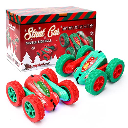 2-Pack RC Stunt Cars for Kids - 2.4Ghz High Speed Rock Crawler Vehicles, 360° Rotating 4WD Off-Road Double-Sided Tumbling, 4 Rechargeable Batteries Included
