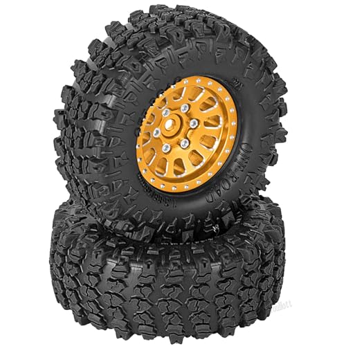 RC 1.3 Beadlock Wheel Tires Set (4PCS) for 1/24 SCX24 1/18 TRX4M RC Crawler Car,Aluminum 1.3 Inch Wheels Tires&Wheel Rims,Yellow(4PCS) - color: Yellow - (Rc Wheels Tires)