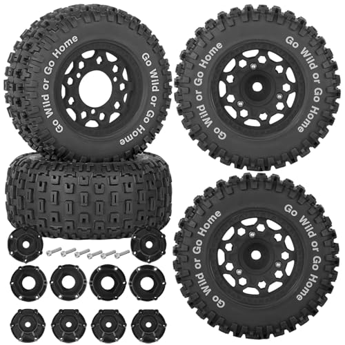 RC Truck Wheels Tires 12mm/14mm/17mm Hex for 1/10 Arrm a Senton/Slash 2WD 4WD 4×4/Axia1/Redca t/Rc4w d,w/Detachable Replace Running on Off-Road Tire RC Wheel Hex,Wheels and Tires,Black - color: Black- (Wheel Tires)