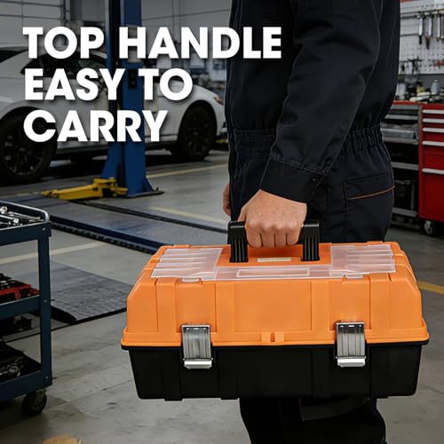 Torin 17-Inch Plastic Tool Box,3-Tiers Multi-Function Storage Portable Toolbox Organizer, Black/Orange ATRJH-3430T - size: ‎16.5IN