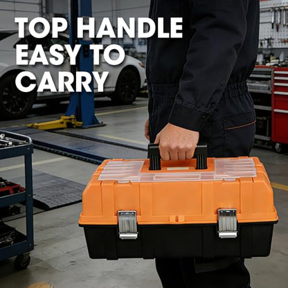 Torin 17-Inch Plastic Tool Box,3-Tiers Multi-Function Storage Portable Toolbox Organizer, Black/Orange ATRJH-3430T - size: ‎16.5IN