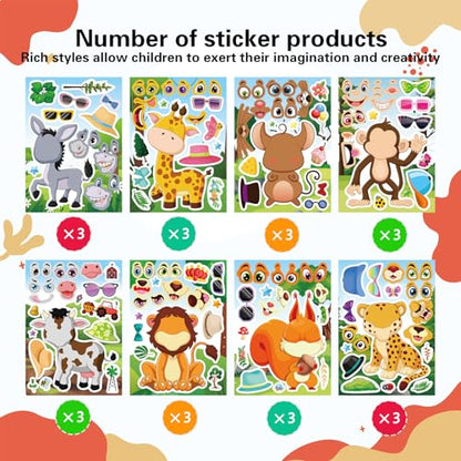 24 Sheets Animal Stickers for Kids Toddler, Jungle Animal Stickers Make-a-face Sticker Sheets Make Your Own Mix and Match Sticker for School Classroom Techer Reward Birthday Gift - style: Forest Animal
