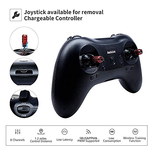 Radiolink T8S Controller & Two R8EF Receivers Set 8 Channels 2.4GHz RC Transmitter Built-in Rechargeable Battery, App/PC Parameters Setup, for Quad/Airplane/Car/Boat and More (Mode 2 Left Hand)