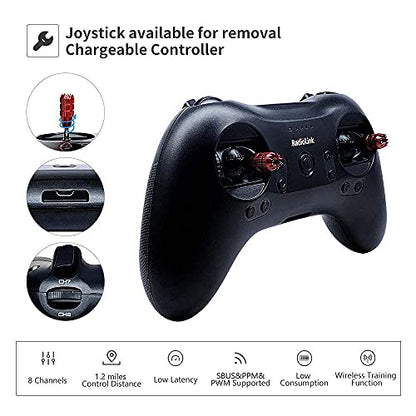 Radiolink T8S Controller & Two R8EF Receivers Set 8 Channels 2.4GHz RC Transmitter Built-in Rechargeable Battery, App/PC Parameters Setup, for Quad/Airplane/Car/Boat and More (Mode 2 Left Hand)