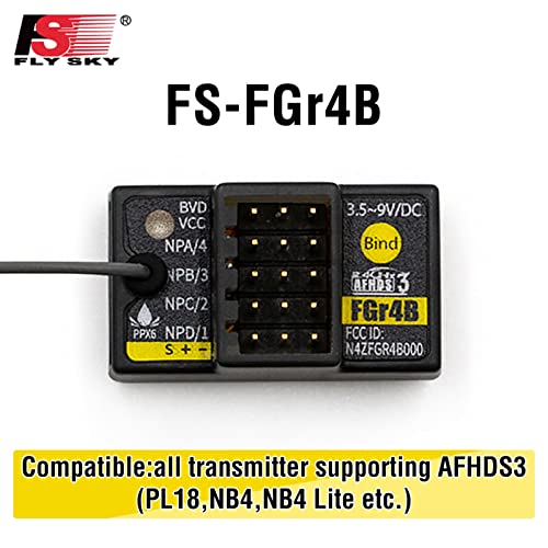 HTLNUZD Flysky FGr4B 4CH AFHDS 3 Receiver for RC Car Boat 2.4Ghz PWM/PPM/i-Bus/S.Bus/i-bus2 Output Compatible FS PL18 NB4 Lite NB4 Transmitter