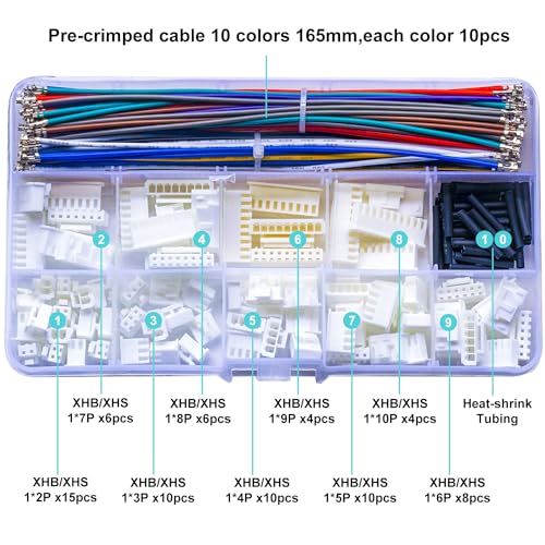 JST 2.54mm Connector with 22AWG Pre-Crimped Wire Kit, JST XHB Lock 2.54 2.54MM 2Pin 3Pin 4Pin 5Pin 6Pin 7Pin 8Pin 9Pin 10Pin Housing with 22AWG Wires for PCB Board & Electronics (JTS-2.5-XHB) - size: 2.5MM-XHB