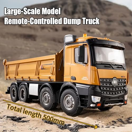1:14 Scale RC Dump Truck with 2 Batteries, 4WD 2.4Ghz RC Truck with Trailer, 12CH RC Construction Vehicle with Light and Sound, Four-Wheel Steering, RC Toy Car for Boy Girl Birthday Gift