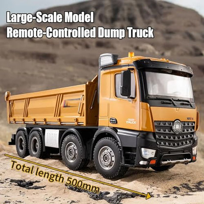 1:14 Scale RC Dump Truck with 2 Batteries, 4WD 2.4Ghz RC Truck with Trailer, 12CH RC Construction Vehicle with Light and Sound, Four-Wheel Steering, RC Toy Car for Boy Girl Birthday Gift