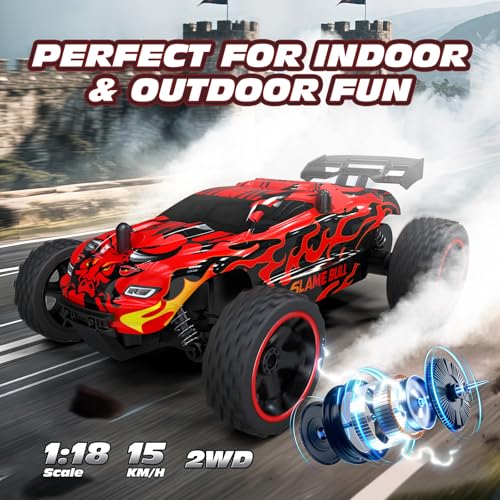 Tecnock RC Cars for Kids, 1:18 Scale 2WD RC Car with USB-C Easy Charging, 2.4GHz Remote Control Car with LED Lights & 50 Mins Playtime, Toys Gifts for Boys & Girls Ages 8-12 - color: Deep Red