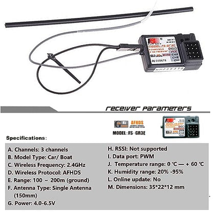 GoolRC Flysky FS-GT2 RC Transmitter with FS-GR3E Receiver, 2.4GHz 2 Channels Radio Controller and 3 Channels Receiver for RC Car Boat