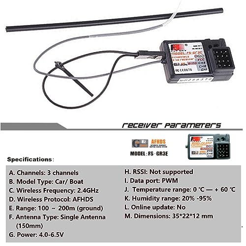 Flysky FS-GT2 RC Transmitter with FS-GR3E Receiver, 2.4GHz 2 Channel Digital Radio Controler and Receiver for RC Car Boat