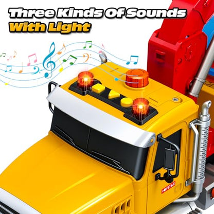 Kids Toys for 3 4 5 6 7 Years Old Boys, 15" Large Tow Truck Toy, Friction Powered Transport Truck Crane Vehicle Toy with Lights and Sounds, Racing Car, Traffic Signs, Birthday Gifts for Boys Girls - style: Tow Truck