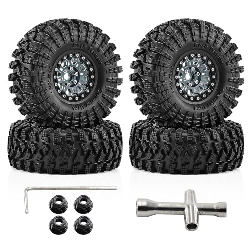 1.9" Beadlock Wheels and Tires 120mm (4.72in) for TRX4 SCX10 1/10 RC Crawler Upgrade Parts (Titanium-2, 4Pcs) - color: Titanium-2