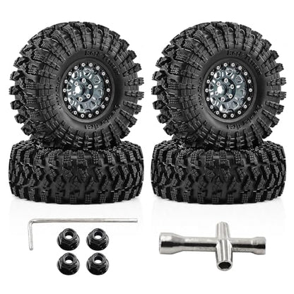 1.9" Beadlock Wheels and Tires 120mm (4.72in) for TRX4 SCX10 1/10 RC Crawler Upgrade Parts (Titanium-2, 4Pcs) - color: Titanium-2