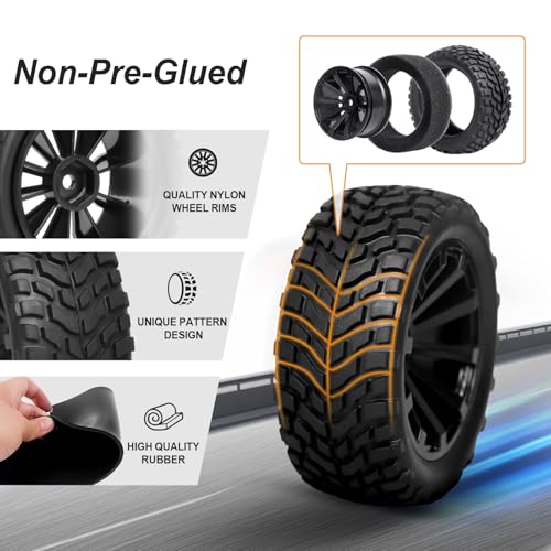 HobbyPark Outer Diameter 2.99 inch / 76mm Rubber RC Car Tires & Wheel Rims Foam Inserts 12mm Hex Hub (4-Pack)