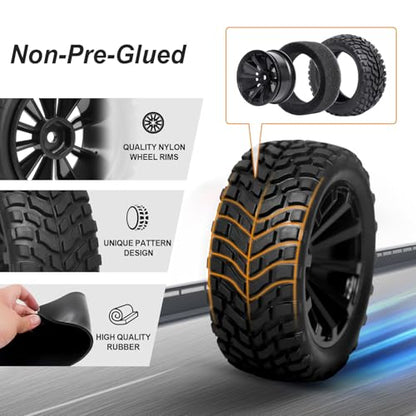 HobbyPark Outer Diameter 2.99 inch / 76mm Rubber RC Car Tires & Wheel Rims Foam Inserts 12mm Hex Hub (4-Pack)