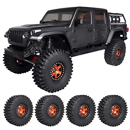 Hobbypark 1.9 Beadlock Wheels and Tires 120mm / 4.72inch Height and Mounting Install Tool for 1/10 RC Crawler with Foam Inserts,Set of 4 (Orange&Black) - color: Orange&black