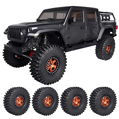 Hobbypark 1.9 Beadlock Wheels and Tires 120mm / 4.72inch Height and Mounting Install Tool for 1/10 RC Crawler with Foam Inserts,Set of 4 (Orange&Black) - color: Orange&black