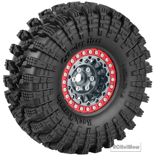 RC 1.9" Beadlock Wheels and Tires for 1/10 RC Crawler SCX10 90046 AX103007 TRX4 TRX6 VS4-10 Red cat Gen8 7 MST CFX RC 4WD D90,Dually 1.9 Beadlock Wheels Aluminum Rims Rubber Tires,Titanium - color: Titanium(4pcs)