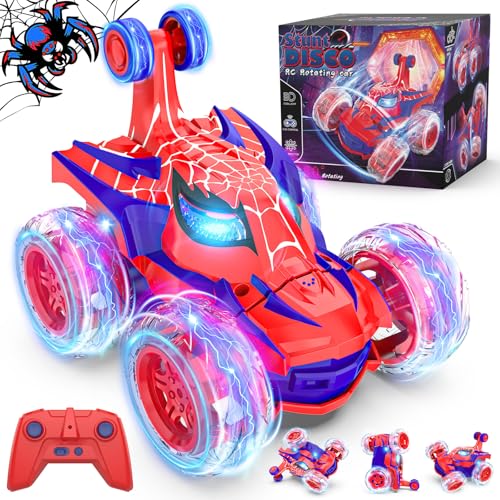 Mafbeanl Remote Control Car Stunt RC Cars 360° Rotating with 2.4GHz Rechargeable Wheel Lights Toys Car Gift for Boys 3 4 5 6 7 8 9 10 11 12 (Red) - color: Red
