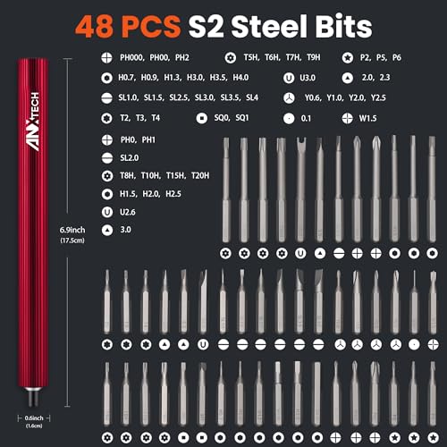 3.7V Mini Electric Screwdriver 52in1 Kit for Phone Laptop | Rechargeable, 48 magnetic bits, 3 torque settings, LED light, for camera, RC car, drone, watch repair (Red) - color: 52-in-1-red