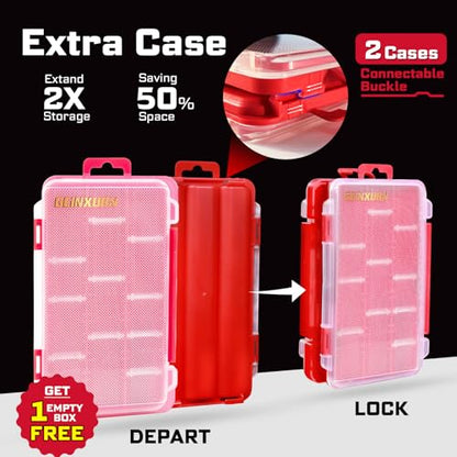 Geinxurn Small Flat Storage Parts Organizer, 2Pcs Red Portable Transparent Plastic Small Parts Tool Box with Removable Dividers, Screwdriver Bit Cases Storage(2 Pieces) - style: Flat-2pcs