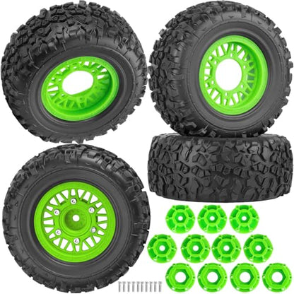 12mm/14mm/17mm Hex RC Truck Tires for Slash 2WD 4×4,Arrm a Senton,Axia1,Rc 4wd,Red cat,RC Short Course Truck Wheels and Tires,Green - color: Green - (12mm/14mm/17mm Hex)