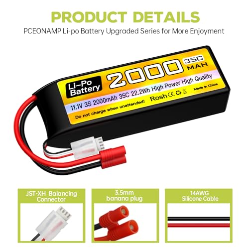 1PCS 3S Lipo Battery 11.1V 2000mAh 35C with 3.5mm Banana Head Plug with USB Charging Cable for RC Car Truck Boat Quadcopter FPV Drone Battery