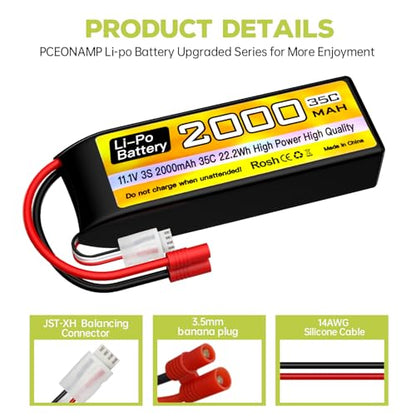 1PCS 3S Lipo Battery 11.1V 2000mAh 35C with 3.5mm Banana Head Plug with USB Charging Cable for RC Car Truck Boat Quadcopter FPV Drone Battery