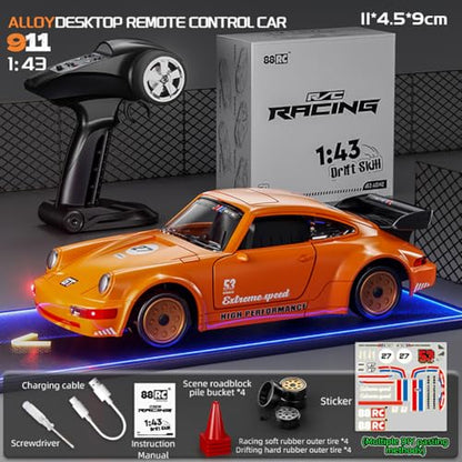 1/43 Metal Mini RC Drift Car 2.4GHz 4WD with Gyroscope Alloy Body Shell Racing Cars Radio Control (Orange)