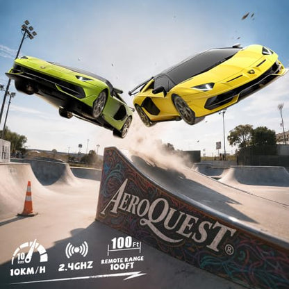 AEROQUEST 1:16 Lamborghini Remote Control Car Pistol Grip Controller | Adjustable Speed,Officially Licensed, Rechargeable, 2.4GHz, With Headlight, 12Km/h, Birthday gift，Toys for ages 4-12 - color: Green Lambo