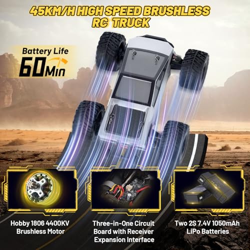 JT20W-V2 1/20 Scale 4WD Brushless RC Car for Adults,45KPH High Speed Hobby RC Truck,4x4 Waterproof Off-Road Remote Control Electric Vehicle,All Terrain RTR Fast Buggy with 2 Lipo Batteries