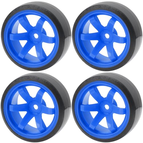 ShareGoo 4PCS/Set 1/10 Drift Car Tires,62mm Hard Plastic Tires & Wheel Rims 12mm Hex Compatible with Traxxas HSP Tamiya HPI Kyosho Wltoys RC 1/10 On Road Drift Drifting Car (Blue) - color: Blue
