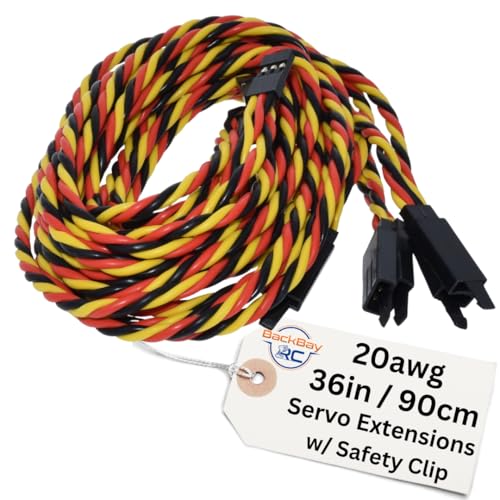 BackBayRC - 20awg Twisted Servo Extension Cable w/Safety Clip - 100 Strands for RC Vehicles, Drones, E-Bikes - 8 Lengths / 5 Wires per Pack (90CM / 36in) - style: 90CM / 36in