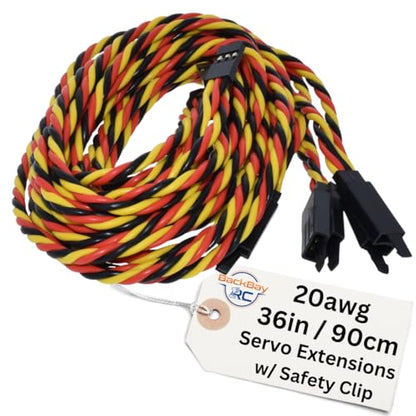 BackBayRC - 20awg Twisted Servo Extension Cable w/Safety Clip - 100 Strands for RC Vehicles, Drones, E-Bikes - 8 Lengths / 5 Wires per Pack (90CM / 36in) - style: 90CM / 36in