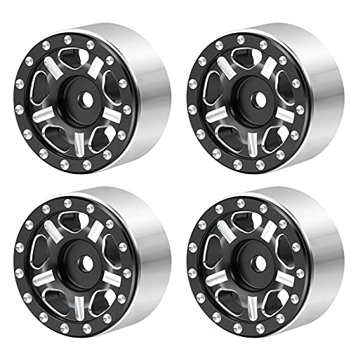 RC-Hub 4Pcs Aluminum Alloy 1.0" Micro Beadlock Wheels for 1/24 Axial SCX24 90081 RC Crawler Car (Black) - color: Black