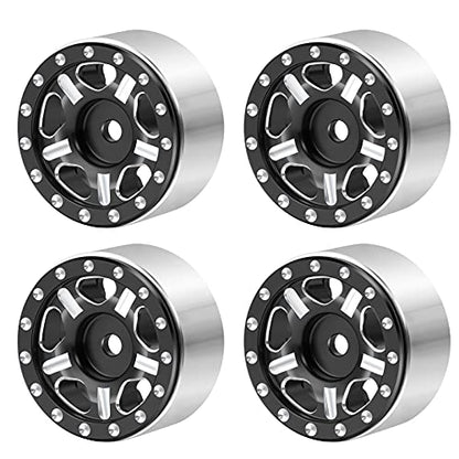 RC-Hub 4Pcs Aluminum Alloy 1.0" Micro Beadlock Wheels for 1/24 Axial SCX24 90081 RC Crawler Car (Black) - color: Black