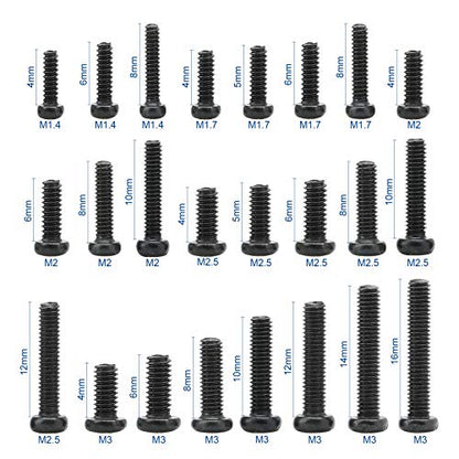 NINDEJIN 650 pcs M1.4 M1.7 M2 M2.5 M3 Round Pan Head Laptop Mini Screw Kit | Carbon Steel, Laptop Computer Screw, for Repairing Most Computers, for Sports Equipment; Lawnmowers; Blowers, Mini Screw Set - style: Pan Head