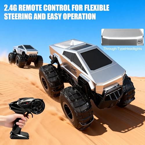 Amphibious Remote Control Truck Toy, 1:16 4WD 2.4GHz Waterproof RC Monster Car Off Road All-Terrain with Headlights and Rechargeable Battery Gifts for Kids Adults Age 6+