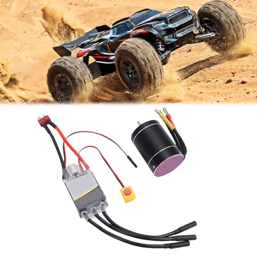 RC Brushless Motor ESC Combo, CNC Aluminum Heatsink 4300KV Motor with 75A ESC, 2S to 3S for 1 10 RC Cars Boats Trucks Racing Hobby Users
